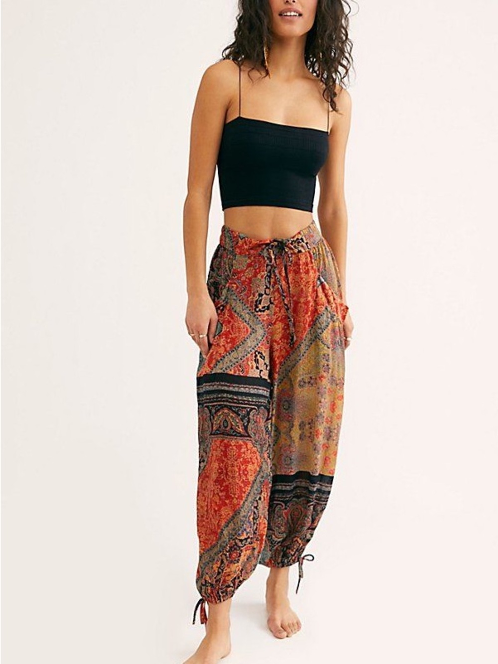 Free People Boho Patchwork Drawstring Begonia Balloon Harem Pants
